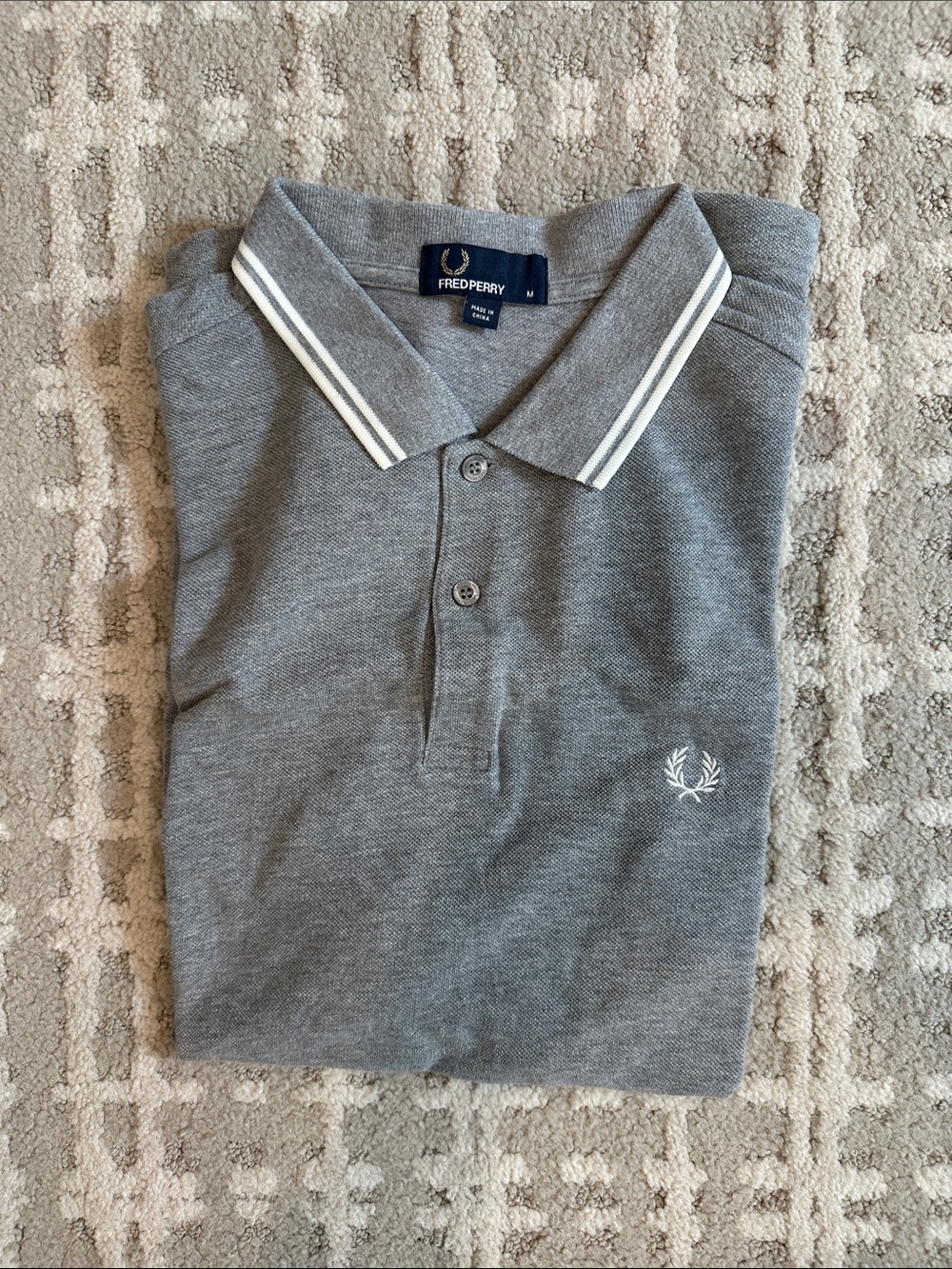 Fred Perry Men’s Grey Polo with White Contrast Trim